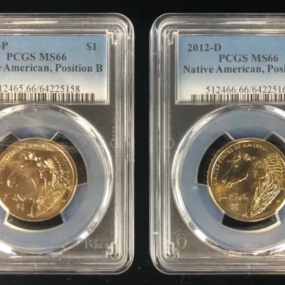 2012-P & D Native American Position B Dollars, PCGS MS-66, 2 Total 