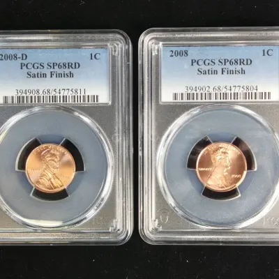 2008 & 2008-D Satin Finish Lincoln Cents PCGS SP-68 RD