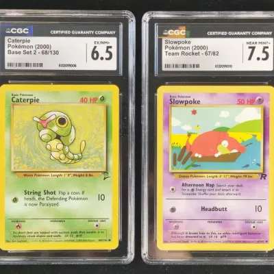 2 2000 Pokemon Cards Team Rocket Slowpoke & Caterpie CGC Graded
