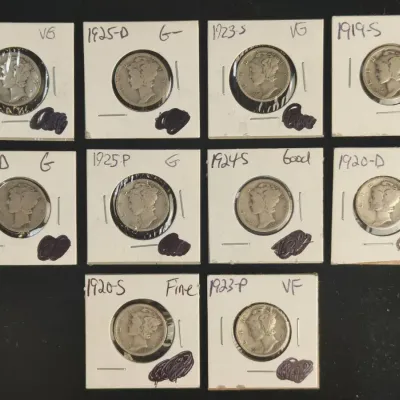 10 Different Older Date Silver Mercury Dimes