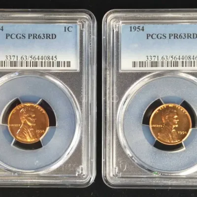 2 1954 Rare Proof Lincoln Wheat Cents PCGS PR-63 RD