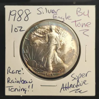 1988 1oz Rainbow Toned Silver Eagle
