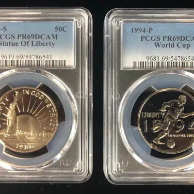 1986-S & 1994-P Statue of Liberty & World Cup US Mint 50¢ Commemoratives, PCGS PR69DCAM, 2 Total 