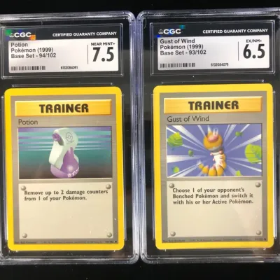 1999 Pokémon Cards Base Set, Trainer Potion & Gust of Wind, CGC Graded, 2 Total 
