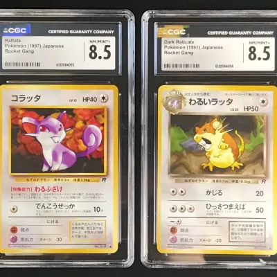 2 1997 Japanese Pokemon Rocket Gang Rattata & Dark Raticate CGC Graded 8.5 