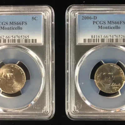 2006-P & 2006-D “Full Steps” Monticello US Nickels, PCGS MS-66FS, 2 Total 