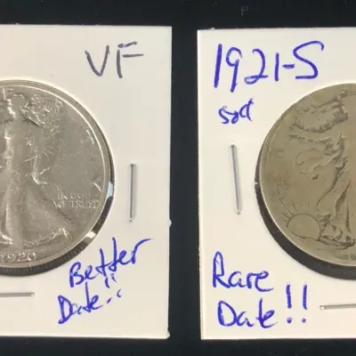1920-S & 1921-S Rare Date Walking Half Dollar Coins, 2 Total 