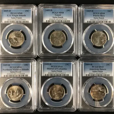 2009-D US Territories US Mint Quarters, PCGS SP-68 Satin Finish, 6 Total 