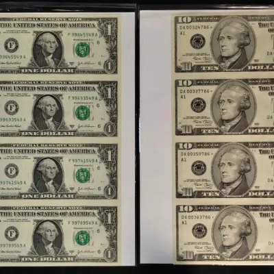 2003-A $1.00 Uncirculated/Uncut Sheet & 2003 $10.00 Star Notes Uncirculated/Uncut Sheet