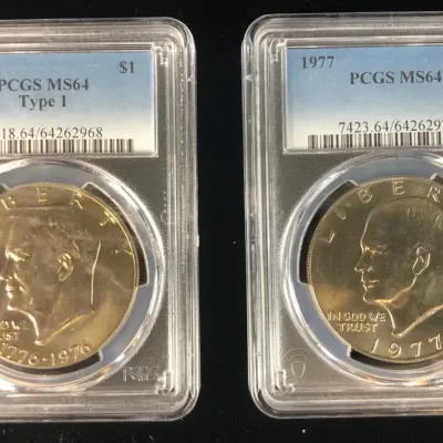 1976-P & 1977-P Eisenhower Dollars, PCGS Graded, 2 Total 