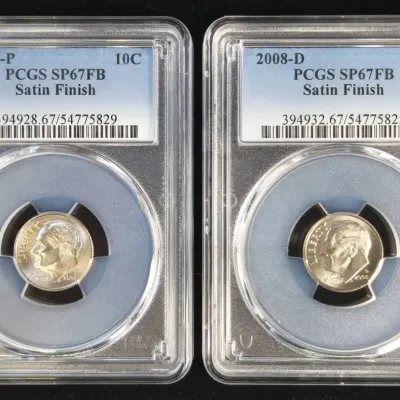 2008-P & 2008-D Full Band Roosevelt Dimes Satin Finish PCGS MS-67 FB
