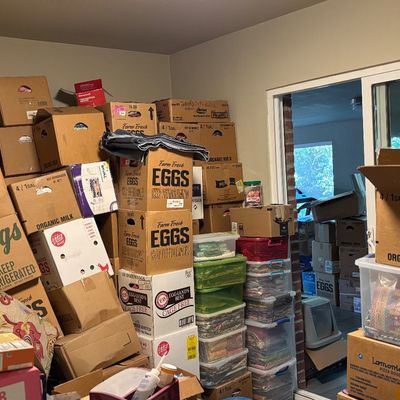 A few of the boxes that were stacked in the fabric room. 