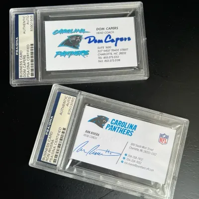 Authenticated signed carolina panthers business cards rivera capers