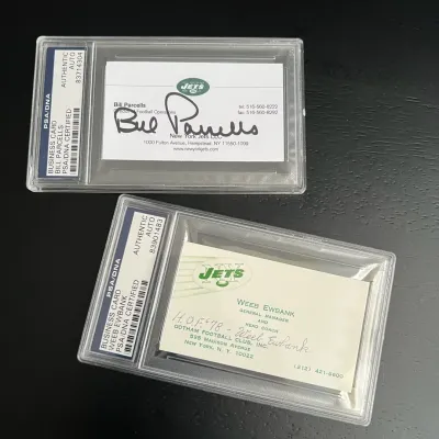 Authenticated signed new york jets business cards parcells ewbank