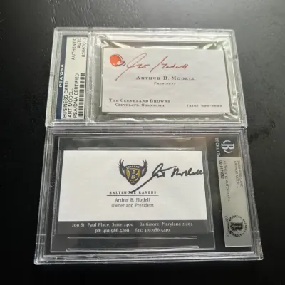 Authenticated signed art modell business cards browns ravens