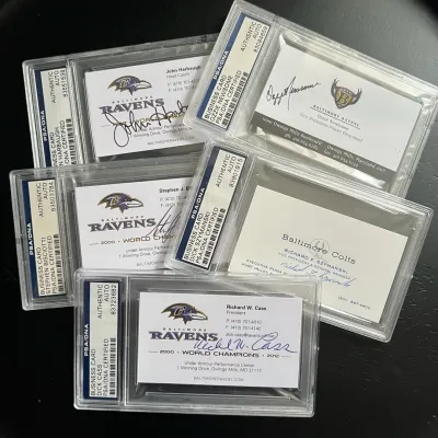 Authenticated signed baltimore ravens baltimore colts business cards