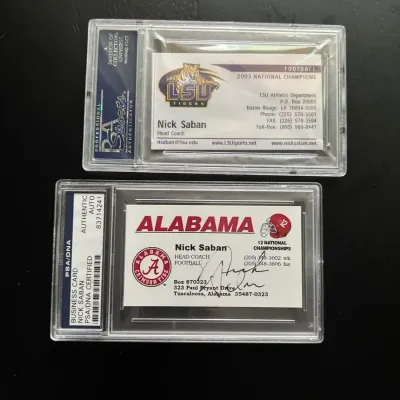 002 authenticated signed nick saban business cards alabama lsu