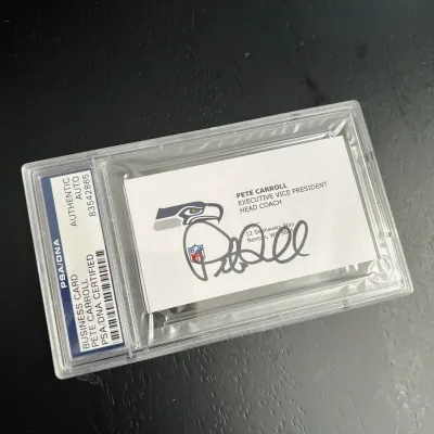 Authenticated signed pete carroll seattle seahawks business card
