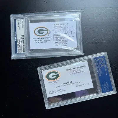 Authenticated signed green bay packers business cards wolf murphy