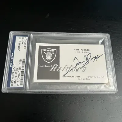 Authenticated signed tom flores oakland raiders business card