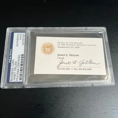 Authenticated signed janet yellen federal reserve business card