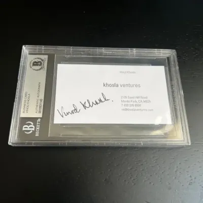 Authenticated signed vinod khosla business card