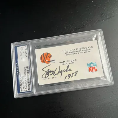 Authenticated signed sam wyche cincinnati bengals 1988 business card