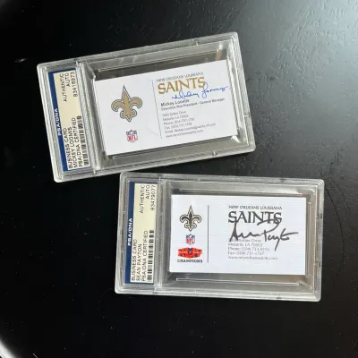 Authenticated signed new orleans saints business cards s payton loomis