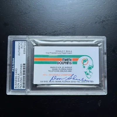 Authenticated signed don shula miami dolphins business card
