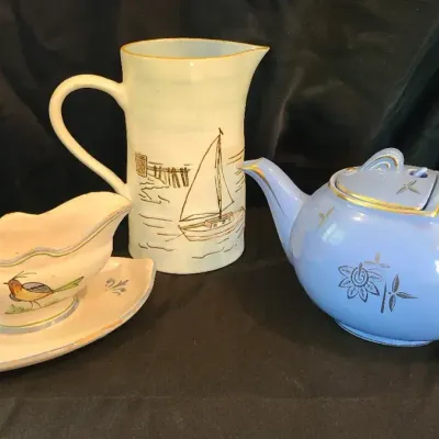 Let's Have Company - Service Item Assortment Featuring A Tasteful Teapot Pitcher & Gravy Boat 