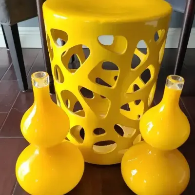 Sunshine & Style! Modern Yellow Garden Stool & Decorative Vase Trio