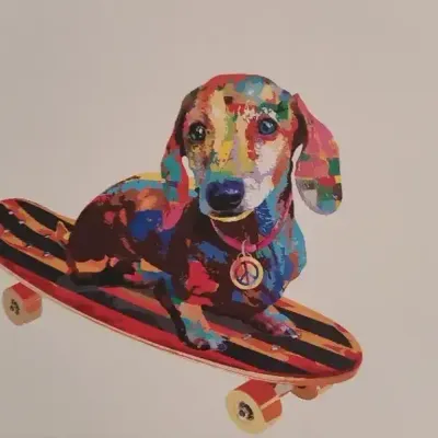 "Taz" by Alan Lambert -- Too Cool to Chase Cars – Colorful Skateboarding Dachshund Wall Art