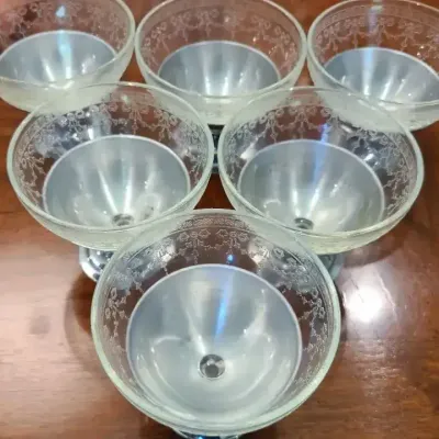 Vintage Depression Glass Style Sherbet Glasses With Fancy Footed Bases