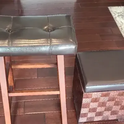 Take a Seat! Upholstered Bar Stool & Storage Ottoman Duo