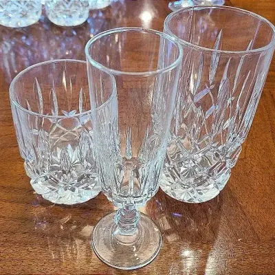 Crisp, Crystal Clear Cut Glass Barware & Stemware Assortment 