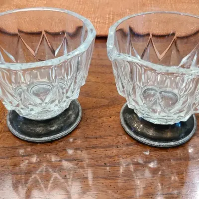 Vintage Val Saint Lambert Cream & Sugar Holders with Sterling Base
