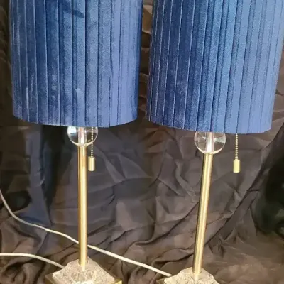 Brilliant Blue Velvet Matching Lamps