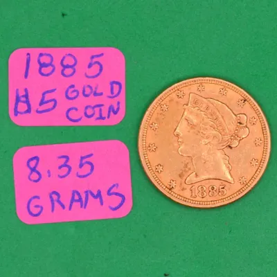 Sale Photo Thumbnail #295: 1885 $5 Gold Coin 
