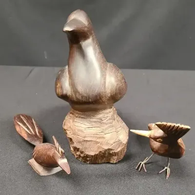 Wooden Dark Brown Bird Sculptures