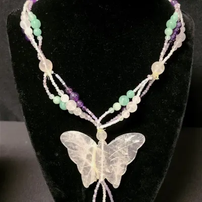 Nice, Natural Stone Necklace With Beautiful Butterfly And Beaded Details 