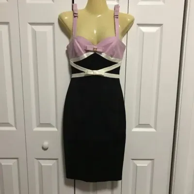 Sale Photo Thumbnail #60: Roberto Cavalli Lilac, Ivory & Black Colorblock Bow Dress