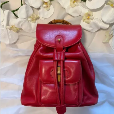 Sale Photo Thumbnail #48: Vintage Tom Ford Era Gucci Red Mini Bamboo Backpack