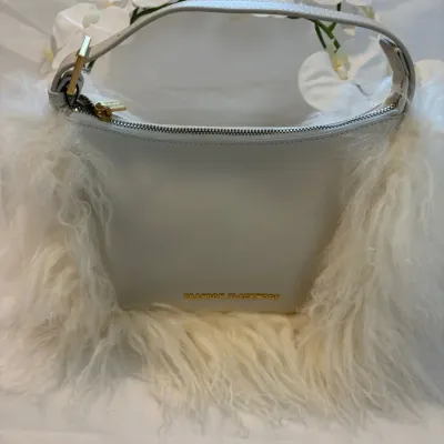 Sale Photo Thumbnail #49: Brandon Blackwood Cream Leather and Wool Cortni Bag