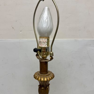 Sale Photo Thumbnail #200: Tested, works as expected. Approx. 28” tall. No finial nut to secure the shade, see photos. Good condition.