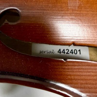 Sale Photo Thumbnail #24: Violin needs to be re-strung, but it otherwise is in near-new condition. Violin and bow both store inside the lined case. See photos for other details.