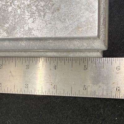 Sale Photo Thumbnail #464: Silver-colored hinged lid box for jewelry or other small items. Good condition, measures approx. 7.5” x 5.5”.