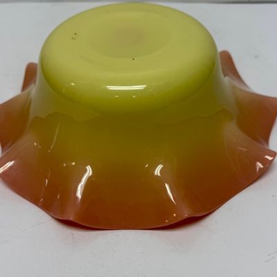 Sale Photo Thumbnail #31: Very good condition, possibly from Mt. Washington or Webb. Features an ombre or amberina-style color gradient from yellow to orange/red.  Approx. 9.5" across.