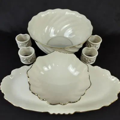 Lenox Gold-Trim Serving Bowls & Napkin Rings with Narumi Platter