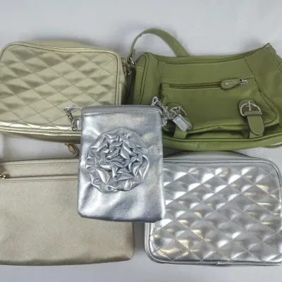 5 Metallic Gold, Silver & Green Crossbody, Clutch and Shoulder Handbags