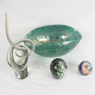 Murano Art Glass Bowl, Tagliapietra Sculpture, & 2 Paperweights